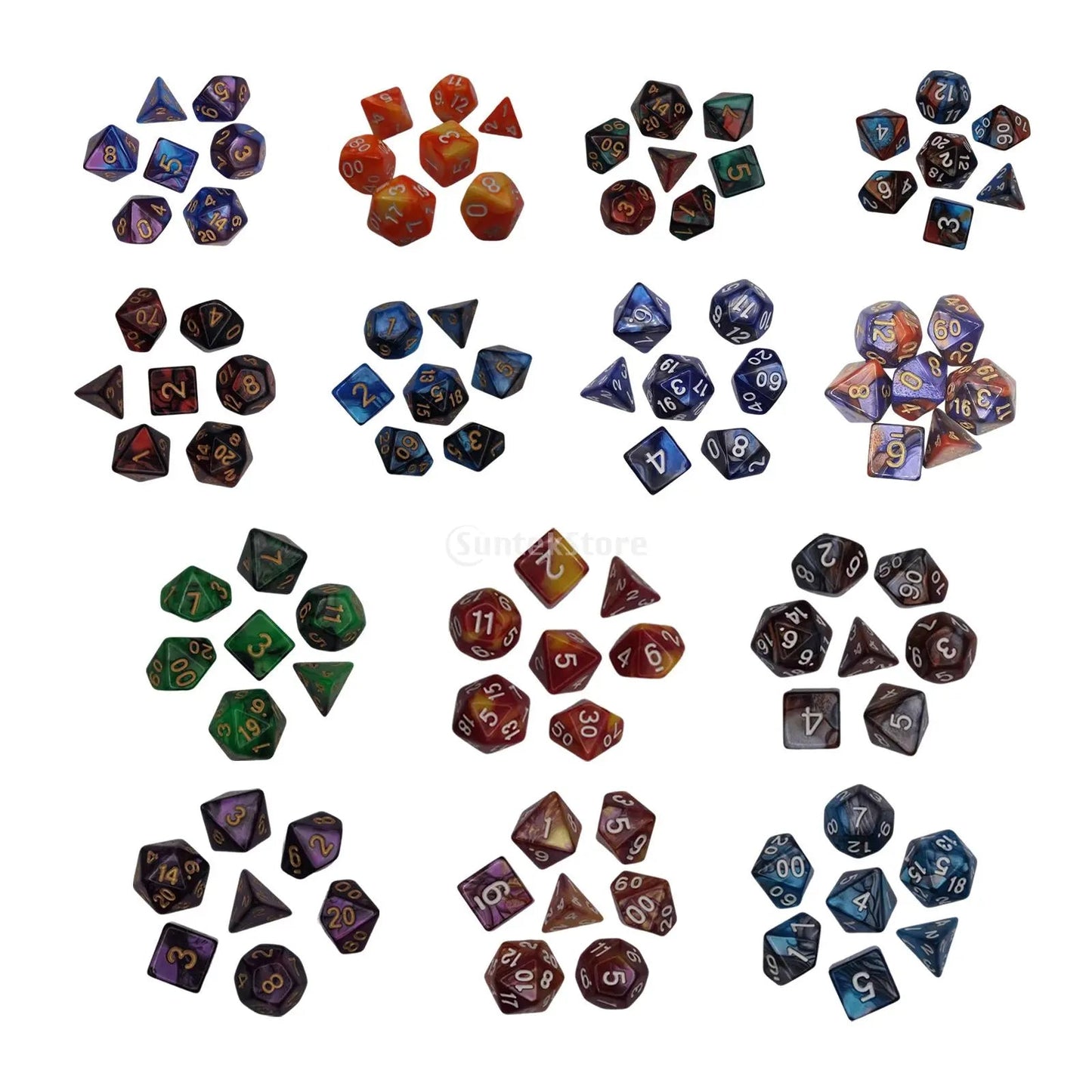 7/10Pcs Double-Colors Polyhedral Dices with Pouch Set D4 D6