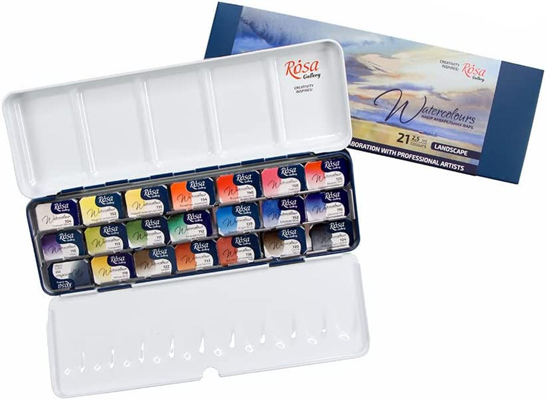 Landscape Professional Watercolor Paint Set, 21 Water Colors of 2.5 Ml, High Lightfastness Paints Kit for Artists, Adult, Lightweight and Portable Metal Case